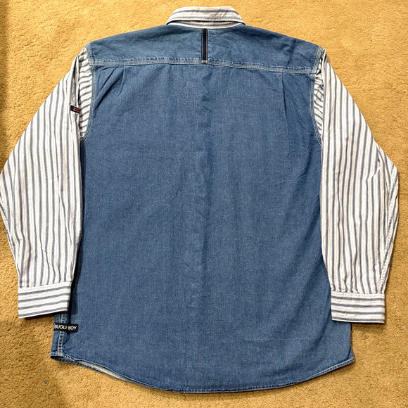 Vintage Bugle Boy Denim Striped Shirt Mens Large Long Sleeves 100% Cotton - Picture 3 of 7